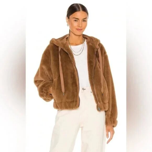 Free People We The Free Freya Fur Hoodie Teddy Jacket in Cinnamon Sprinkle - Picture 1 of 16
